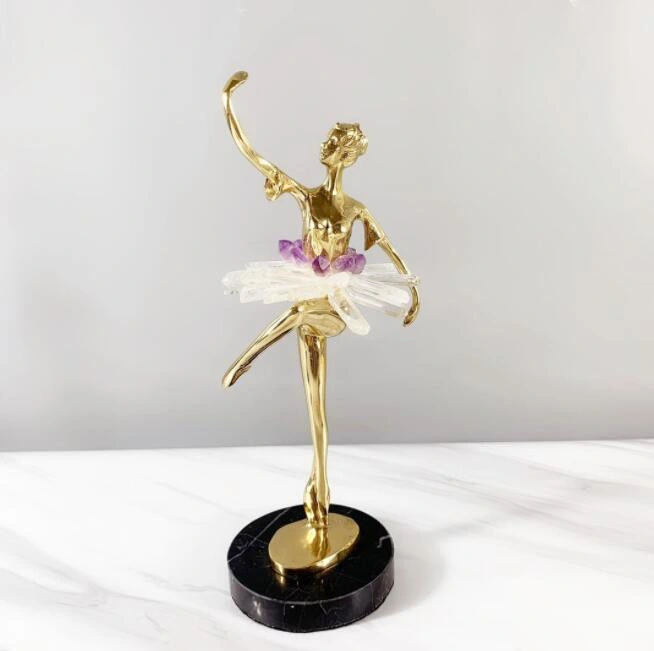 Gemstone Marble Base White Crystal Amethyst Aura Burgundy Aventurine Ballet Dancer Home Brass Home Decor Craft