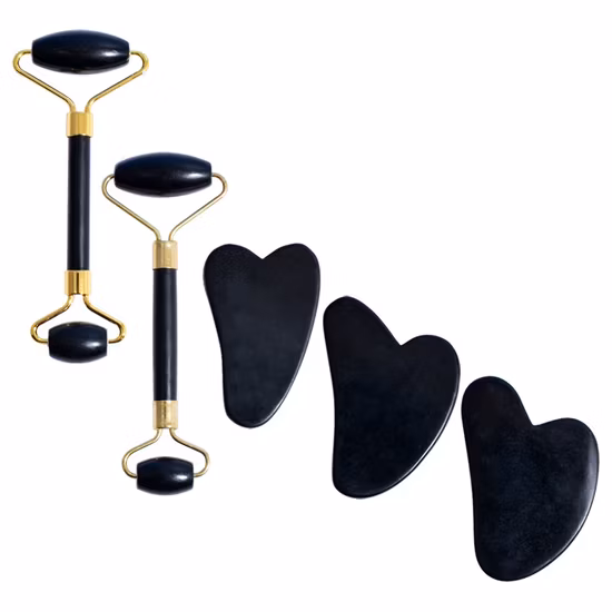 Rouleau noir à double tête en gros avec Jade Guasha en forme de coeur